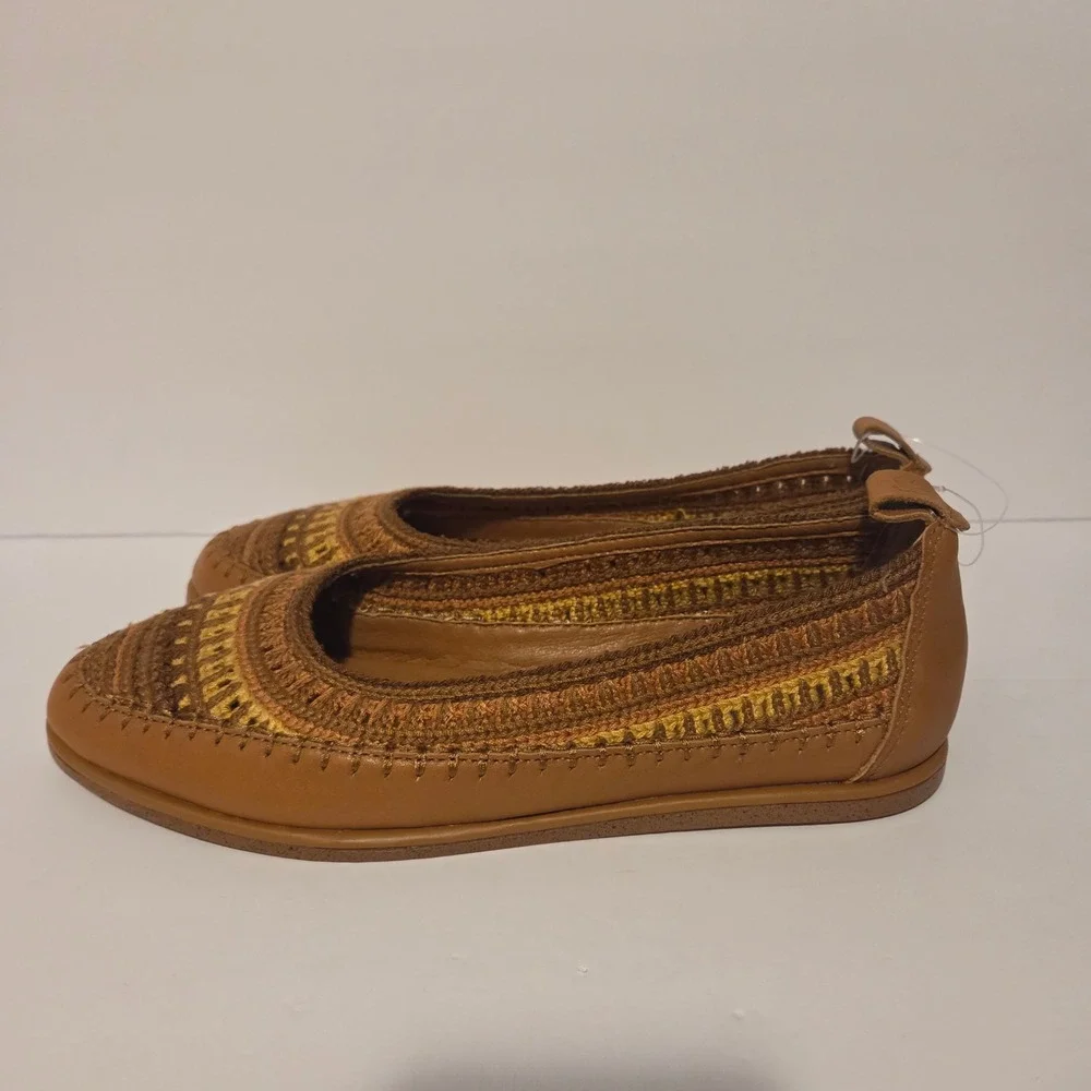 Lucky Brand Wylly Crochet Ballet Flats Tan Leather Woven Boho Shoes 9.5M